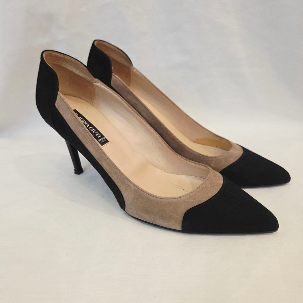 CLAUDIA CIUTI Black Tan Suede Pointed Toe Heels Size 8 - Picture 8 of 9